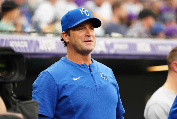 May 14, 2022; Denver, Colorado, USA; Kansas City Royals manager Mike Matheny (22) before the game against the Colorado Rockies at Coors Field. Mandatory Credit: Ron Chenoy-USA TODAY Sports
